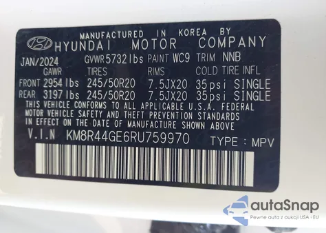 2024 Hyundai Palisade Sel z USA, uszkodzony, nr VIN KM8R44GE6RU759970